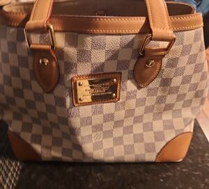Checkered Tote Bag with Tan Accents